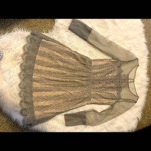 Lightweight Grey Lace Dress w/ cream colored slip.